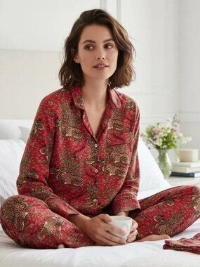 PRINTFRESH Bagheera Pajama Set XS/S Red Leopard Cheetah Cotton 2pc PJ